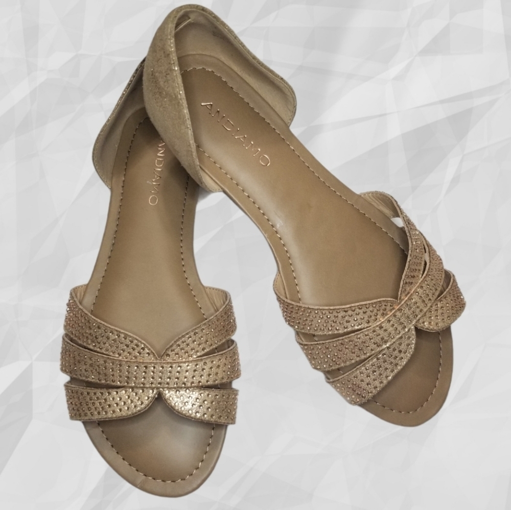 ANDIAMO Rose Gold Flat Sandals 7W
